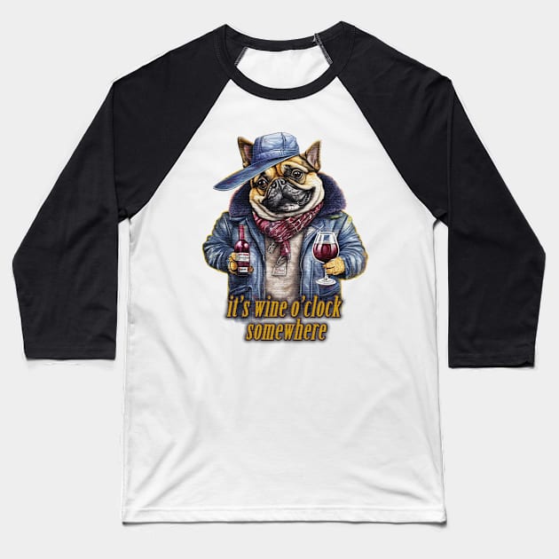 it's wine o'clock somewhere Dog wearing a jacket Baseball T-Shirt by JnS Merch Store